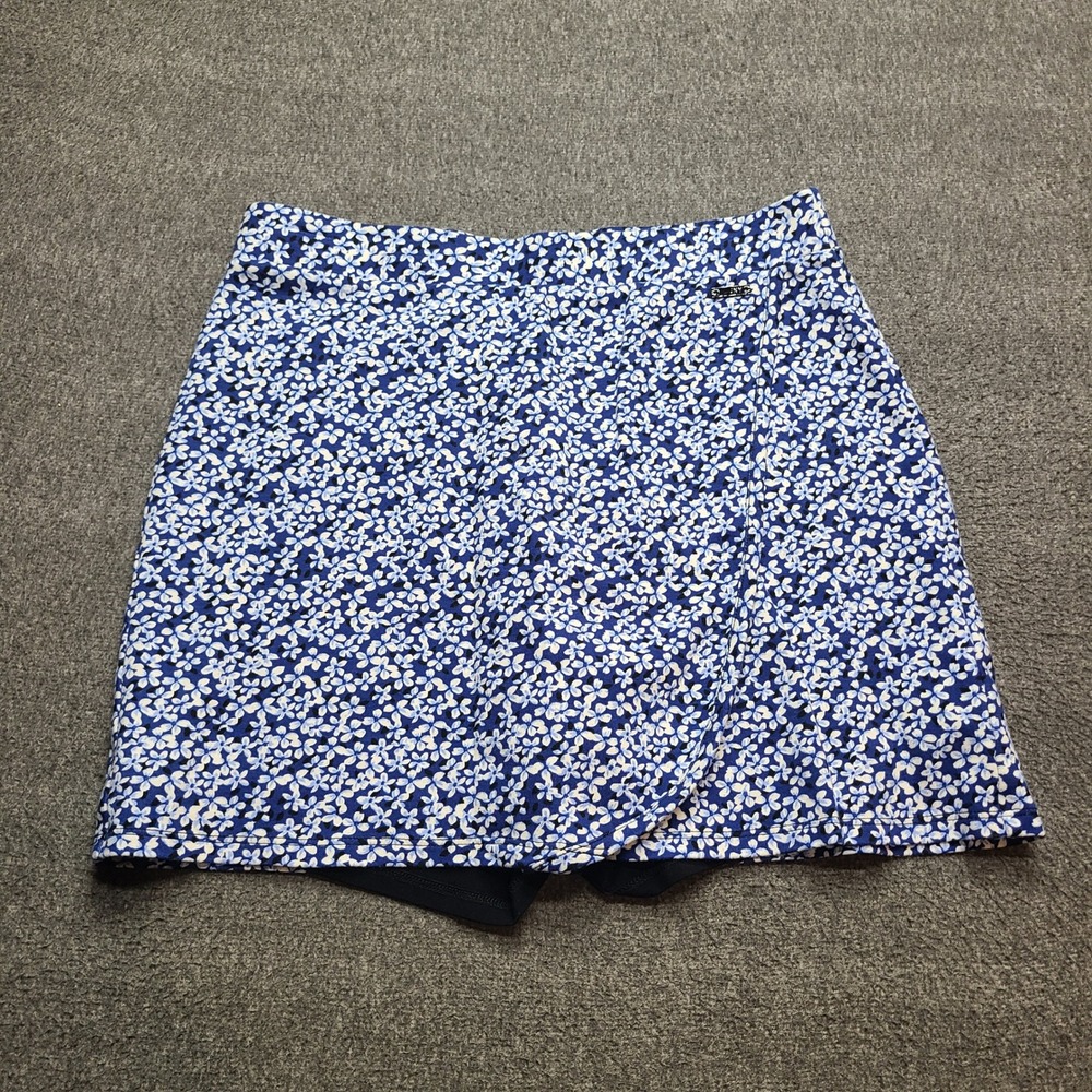Jones New York Skort Womens Small Blue Floral Excellent Cotton Wrap Front Mini